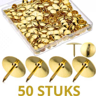 50 Gouden Duimspijkers – Stevige Metalen Platte Punaises voor Prikborden