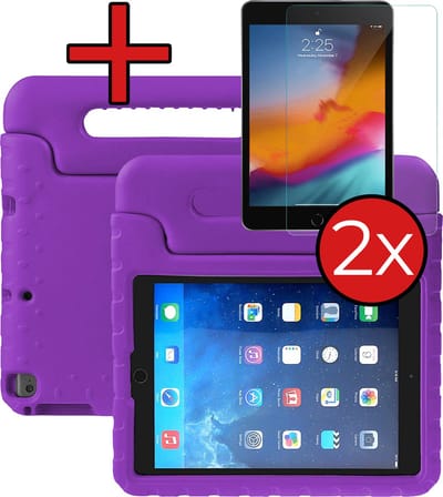 Hoesje - Geschikt voor Apple iPad Air 3 (2019) - 10.5 inch - 3e Generatie - Met 2x Screenprotector - Kinderhoes - Shockproof Bumper - Kidsproof Case - Tablethoes - Kinder Hoes Cover - Paars