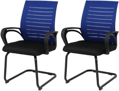 Set van 2 eetkamerstoelen MCW-K51, stoel met armleuningen, stof/textiel (250 g/m²) MVG ~ blauw, frame zwart