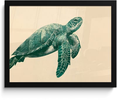 Poster in lijst - Fotolijst 40x30 cm - Posters - Schildpad - Sierlijk - Groen - Schild - Posterlijst zwart - Decoratie - Wanddecoratie woonkamer - Muurdecoratie slaapkamer