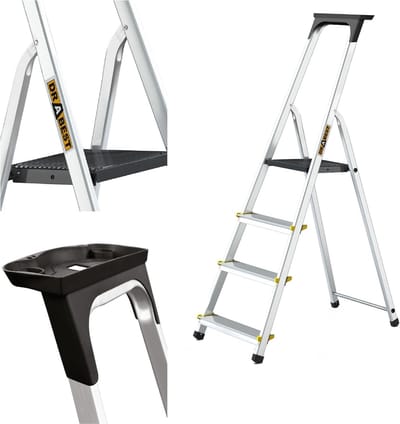 Aluminium Trapladder - Huishoudladder Werkladder - Veilig Klussen - Antislipvoeten Stabiel Platform - 150kg Laadvermogen - Zilver