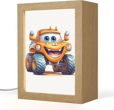 Nachtlampje 15x20 cm - Kinder lampje - Auto - Oranje - Jongen - Kind - Tafellamp kinderkamer - Slaapkamer lamp - Bedlamp kinderen - Kinderlampje stopcontact - Wandlamp babykamer - Nachtlampjes