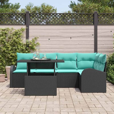vidaXL - Tuinbank - Set - 6 - st - 5-Aantal - zitplaatsen - Zwart - Poly - rattan