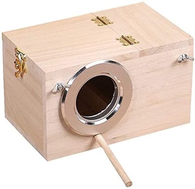 Dailygoods- Parkietnestbox Duurzaam Hout - Vogelhuis - Broedbox - Geschikt voor Dwergpapegaaien - Metalen Randopening - Gemakkelijk te Reinigen - Vogelnestkast