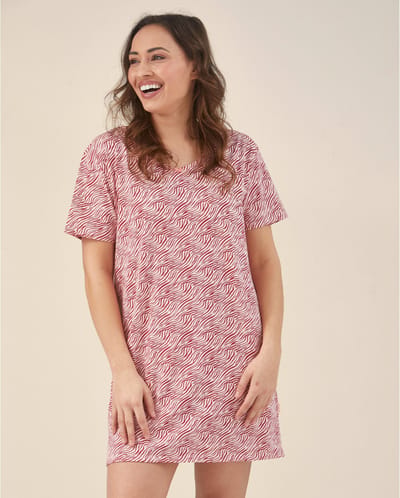 Little Label - zomer nachthemd dames - roze zebra-streep - XS / 34-36 - extra zachte bio-katoen
