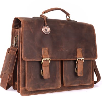 DE LAMASSU® (Gustavus) Leren Aktetas 17 Inch – Extra Ruim – Met Trolleyband & Organizer – Premium Business Tas Unisex Laptoptas 17 inch