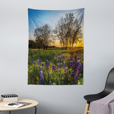 ABAKUHAUS Natuurtapijt en sprei, Landelijk landschap met weide, 110 x 150 cm, Meerkleurig