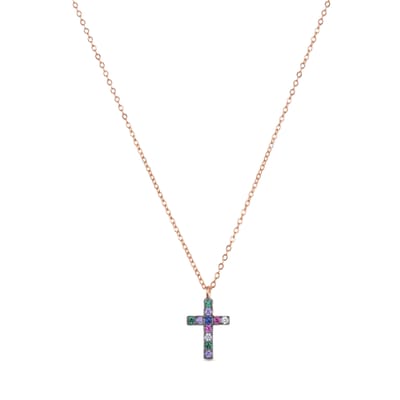 Luxenter kon collier in 925 sterling zilver en veelkleurige zirkonia met 18 karaat roségoud vergulde afwerking