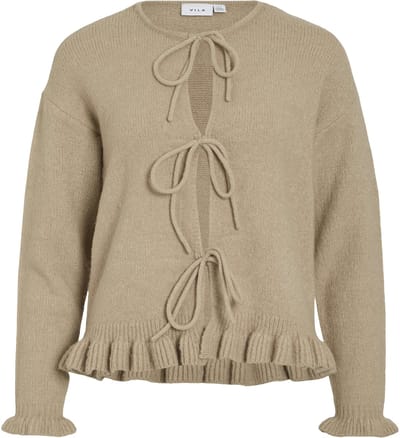Vila Vest Vicamma L/s Tie O-neck Knit Cardiga 14115857 Feather Gray Dames Maat - S