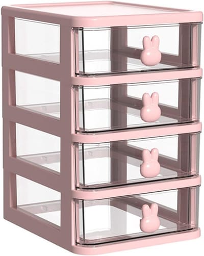 Multi-Tier Opbergdoos voor Bureau, Transparante Lades Organizer met Konijnenhandvat voor Boeken, Pennen en Kantoorbenodigdheden (Vier Lagen)