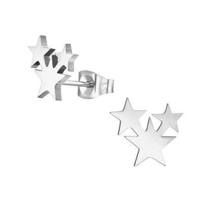 Aramat Jewels | Oorbellen | Stalen Sterren Oorbellen - Zwart of Zilverkleurig RVS | Zilverkleur | |9mm | Staal | Kinderen, Volwassenen | Verkleurd niet