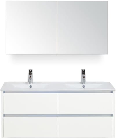 Dante Badmeubelset 120 cm - Wit Hoogglans - Keramische Wastafel Wit Enjoy met Spiegelkast