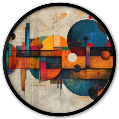 Poster in lijst Rond - Fotolijst 40x40 cm - Posters - Kunst - Kleurrijk - Modern - Vormen - Ronde posterlijst zwart - Decoratie - Wanddecoratie woonkamer - Muurdecoratie slaapkamer