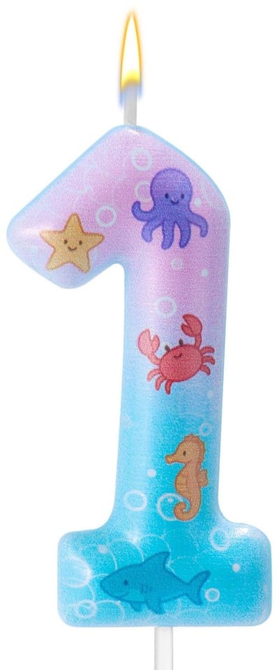 Dailygoods- Verjaardagskaars Zeemeermin Thema - Taartdecoraties - Nummer 1 Kaars - Roze/Blauw - 4x10.2 cm - Paraffine Wax - Taartkaars