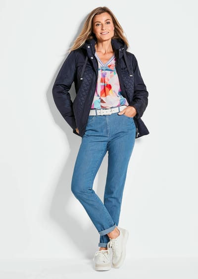 Gewatteerd jack met capuchon - marine - Gr. 38 van Goldner Fashion