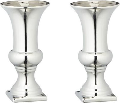 Set van 2x stuks zilveren kelk bloemenvazen keramiek 25 x 13 cm - Zilver - Vazen/vaas - Boeketvazen - Kelkvazen
