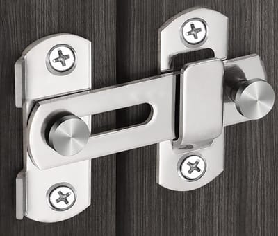 Schuifdeurslot, roestvrij stalen poortgrendel, flip-schuifvergrendeling, veiligheidsdeurgrendel vergrendeling voor deur, raam, wijnkast, badkamer, buiten, garage, tuin (Zilver 180° 4")