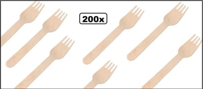 200x Houten vork naturel 160mm - Bestek duurzaam hout vork salade vork