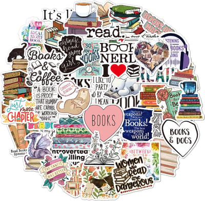 50 Boeken Stickers - Boekenwurm Muurstickers - Geschikt voor muur, laptop, telefoon Bibliotheek/Lezen