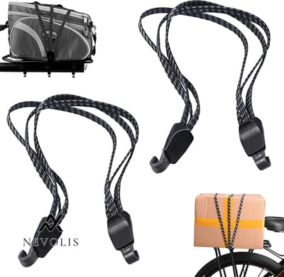 Nevolis 2 Stuks Platte Snelbinder Haken-Fiets Elastisch Touw VerstelbareRubberen Fietsspanbanden 68 CMVoor Vervoeren Verpakken Vastzetten Ladingen Zwart-Kleur .