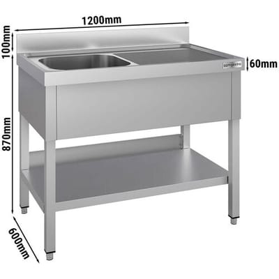 GGM Gastro Spültisch ECO - 1200x600mm - mit Grundboden - mit 1 Becken links Zilver