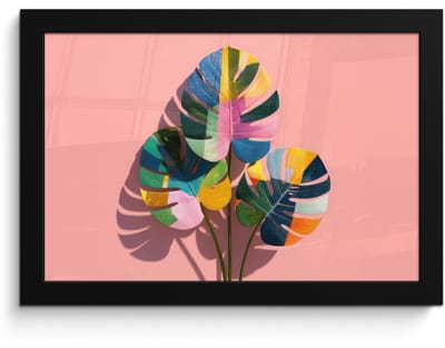 Poster in lijst - Fotolijst 30x20 cm - Posters - Bladeren - Geschilderd - Vlakken - Kleurrijk - Posterlijst zwart - Decoratie - Wanddecoratie woonkamer - Muurdecoratie slaapkamer