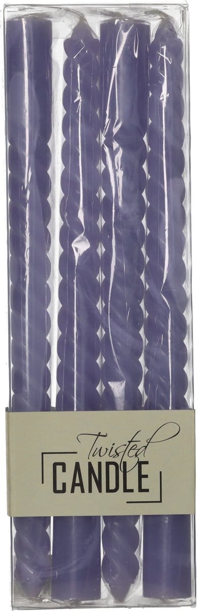 Gedraaide kaarsen - Set van 4 stuks - 26cm - Twisted candle - Swirl kaarsen - lila
