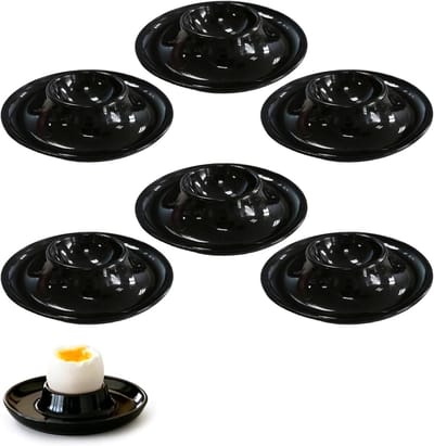 Set van 6 Matte Zwarte Eierdopjes van BPA-vrij Plastic, Schokbestendig en Vaatwasmachinebestendig voor Ontbijt en Kamperen