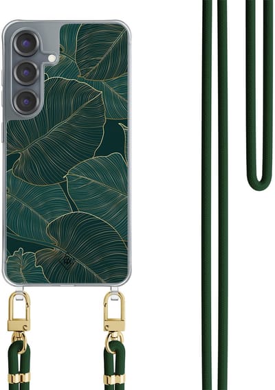 Casimoda® hoesje met koord - Geschikt voor Samsung S25 - Monstera Leaves - Afneembaar koord - TPU/polycarbonaat - Groen