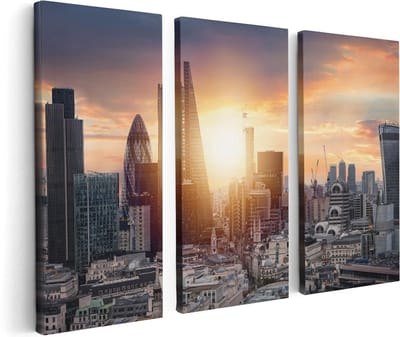 Artaza Canvas Schilderij Drieluik Londen Stad bij Zonsopgang - 120x80 - Foto Op Canvas - Canvas Print