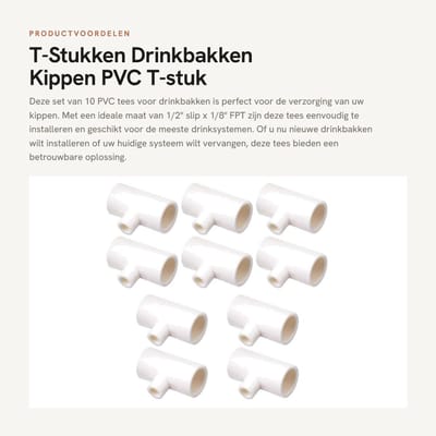 Dailygoods- T-Stuk 10 Stuks - PVC Drinkbakken Kippen - 1/2" Slip x 1/8" FPT - Duurzaam - Eenvoudig te Installeren - Wit - PVC Fitting