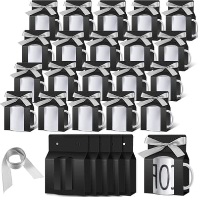 Kosiz 36 stuks mokkendozen sublimatie mokken geschenkzakken mok doos geschenkdoos met venster mok dozen voor verzending verkoop geschenkdoos voor mokken geschenkverpakking (zwart, zilver, voor 11oz