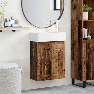 vidaXL - Badkamermeubel - met - kraan - Oud - hout - 45,5 - x - 22,5 - x - 84 - cm