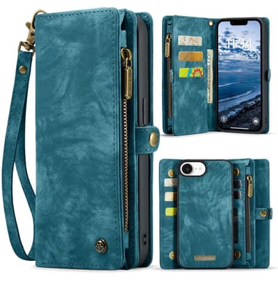 CaseMe Hoesje - Geschikt voor iPhone 16e / 17e Hoesje - CaseMe 008 2-in-1 Book Case & Back Cover met Portemonnee - Blauw