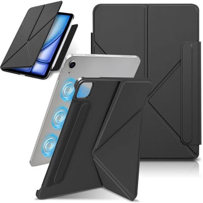 Dailygoods - Hoes voor iPad Air 13 inch M3/M2 hoes, slanke stootvaste beschermhoes, sterke magnetische bevestiging, meerdere standhoeken, auto bewaken/slapen, potlood 2e generatie opladen (zwart)