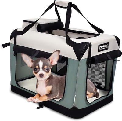 Huisdier Reiskennel - Opvouwbare Bench - Veilig Transport - Drie Toegangsdeuren - 60 x 42 x 42 cm - Groen