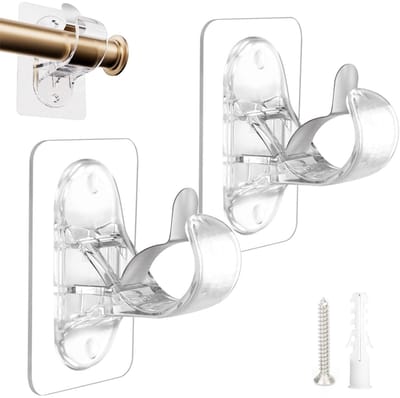 Dailygoods- Gordijnroedehouder Zelfklevend - Gordijnroede Beugel - Zware Stokhaken - Voor Roedes 2-3,4 cm - Zonder Boren - Transparant - Gordijnhaak