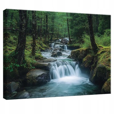 WALLARENA - Canvas schilderij - 100x70 cm - Waterval bos uitzicht voor slaapkamer woonkamer keuken