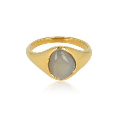 My Bendel - Goudkleurige Ring met Organische Vorm - Blue Chalcedony - met Luxe Cadeauverpakking | Sieraden Voor Dames | Maat 16.00 Mm / Maat 50