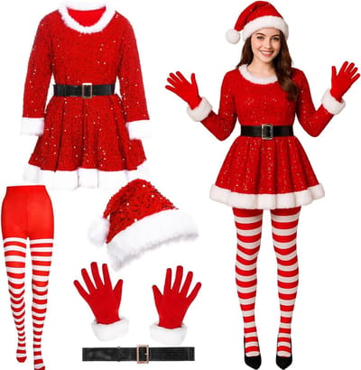 Vrouwelijk Kerstfeest Kostuum met Santa Hoed voor Feestelijke Gelegenheden - Perfecte Keuze voor Kerstmis, Raveparty en Themapartijen