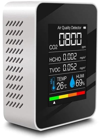 Luchtkwaliteitsmonitor 5-in-1 - CO2-detector Formaldehyde - Binnenlucht Meten - Groot LCD-scherm - 90 x 70 x 35 mm - Wit