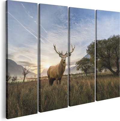 Artaza Canvas Schilderij Vierluik Hert In Het Landschap - 160x120 - Groot - Foto Op Canvas - Canvas Print