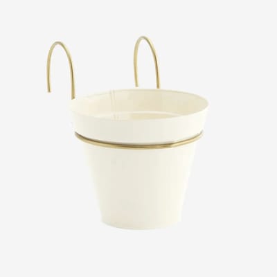 Madam Stoltz - Hangende Plantenhouder ijzer/messing - Roomwit - 16x13,5cm
