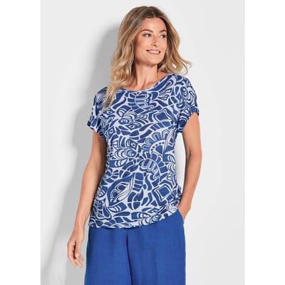 Gedessineerd shirt van viscose-jersey - koningsblauw / gedess. - Gr. 19 van Goldner Fashion