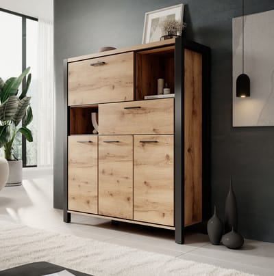 Meubella - Opbergkast Acapulco - Eiken - Zwart - 120 cm