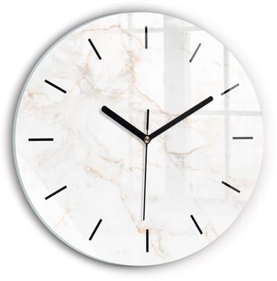 Wallfluent Wandklok - Elegant marmer Klok met Afbeelding - 30 cm x 30 cm - Wit Wandklok - Zwarte Handen - Wandklok Zonder Cijfers - Wandklok voor in de Keuken - Ronde Glazen Klok - Industrieel Wandklok - Unieke Wandklok