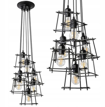 Zwarte Hanglamp Loft Industrieel 7xE27 voor Woonkamer & Eetkamer