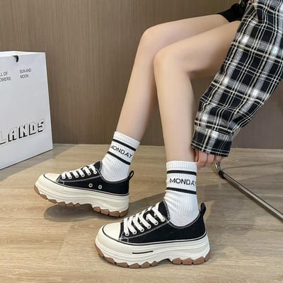 Lente Herfst Lage top Dikke zool vetersluiting bedrukt Canvas Dames Schoenen Platform Casual Dames Schoenen 35