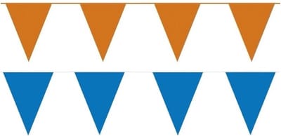 Oranje/Blauwe feest punt vlaggetjes - versiering pakket - 60 meter - slingers / vlaggenlijnen - kunststof