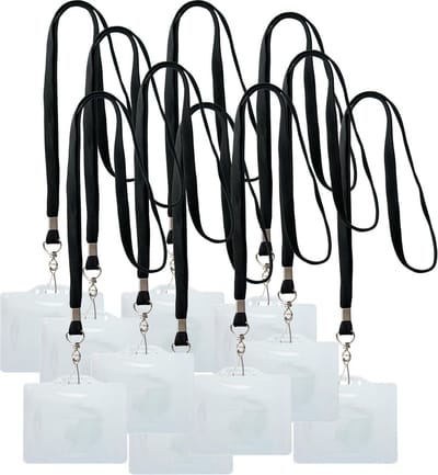 10 Lanyards + 10 badgehouders - Zwart